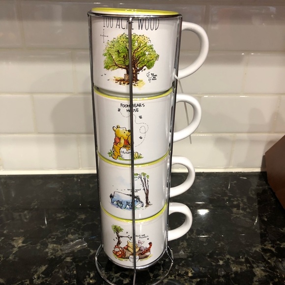 Disney Winnie Pooh & Friend Coffee Latte Mug Tea Cup Stackable stacked Set4 New - Picture 1 of 8